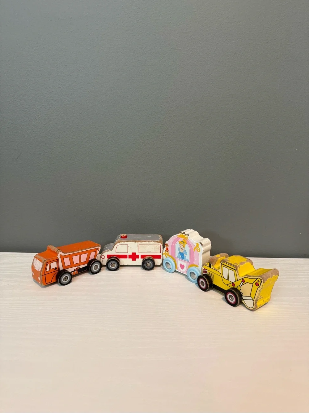 Kids Wooden Vehicle Toy Set - Orange, White, Pink, Yellow
